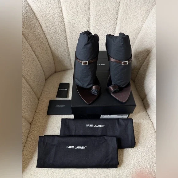 SAINT LAURENT Dive 110 Satin Mules – Size 37 – Brand New, Full Set - Picture 13 of 16